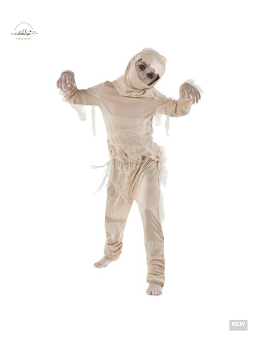 Kids Mummy Costume Jumpsuit Pants Hood Halloween Dress-Up